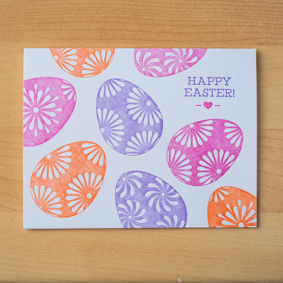 Letterpress Easter greeting card with colorful eggs