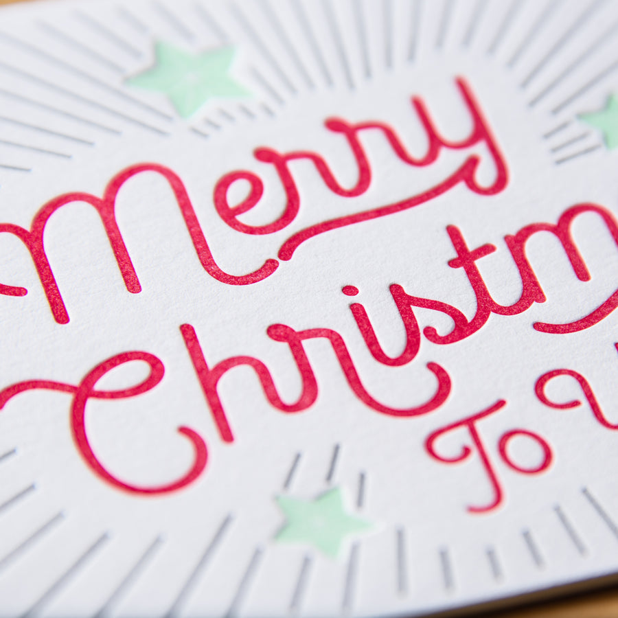 Letterpress Christmas greeting card with the phrase Merry Christmas to You